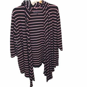 Anne Klein Pink Stripe Hoodie Cardigan